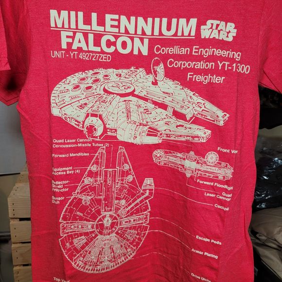 Star Wars Millennium Falcon Short Sleeve Red Tee - Size Small - Picture 1 of 4
